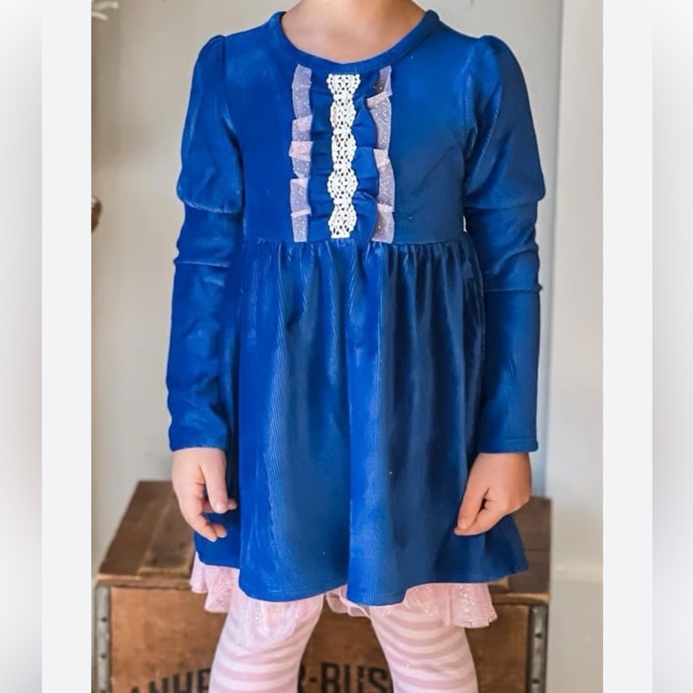 Matilda Jane Heart to Heart Blue Clara Ribbed Velour Lap Dress Size 8